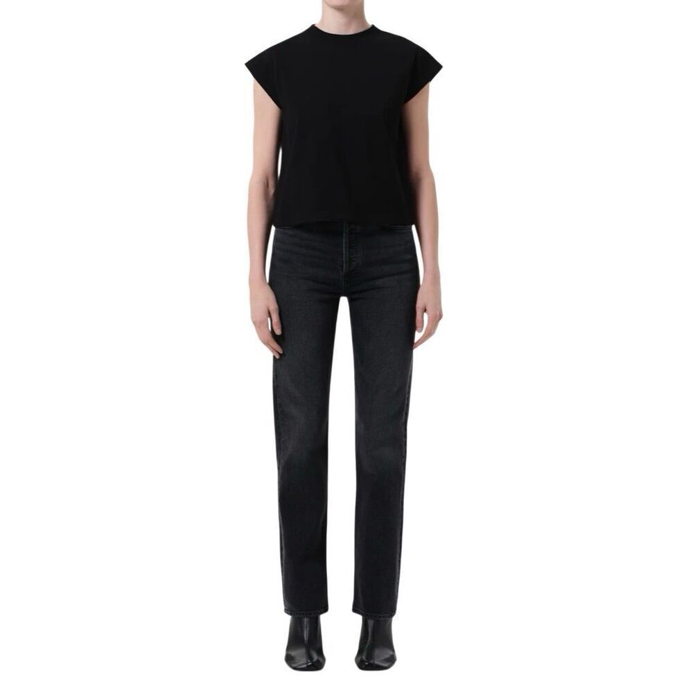 NWOT AGOLDE 90's Pinch Waist High Rise Straight Leg Stretch Black Jeans Women's